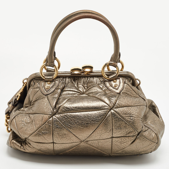 MARC JACOBS Gold Crinkled Leather Stam Satchel - Picture 4 of 8